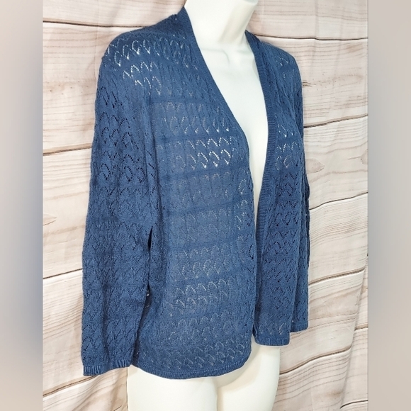 Old Navy crochet open cardigan 3/4 sleeve steel sky blue XS - Picture 2 of 7